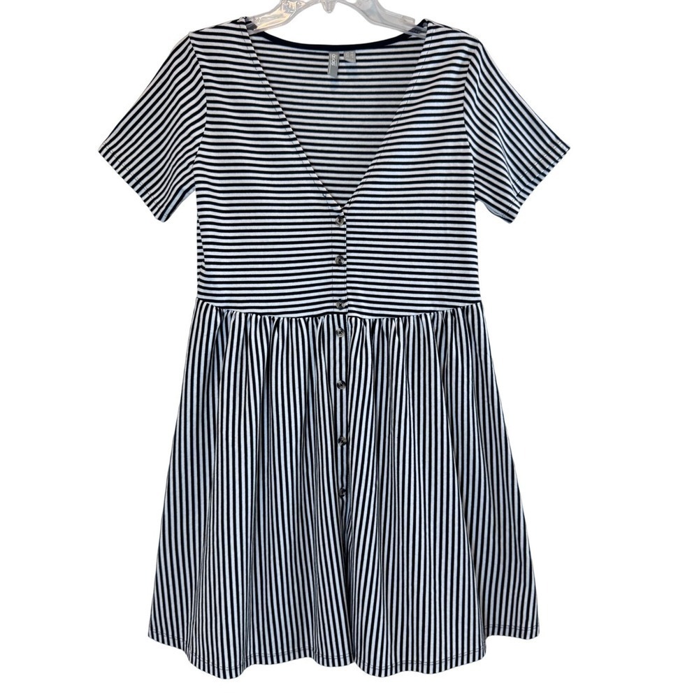 Y2K ASOS Black White‎ Womens Dress Size 6 Striped Spring Babydoll Beach Coastal